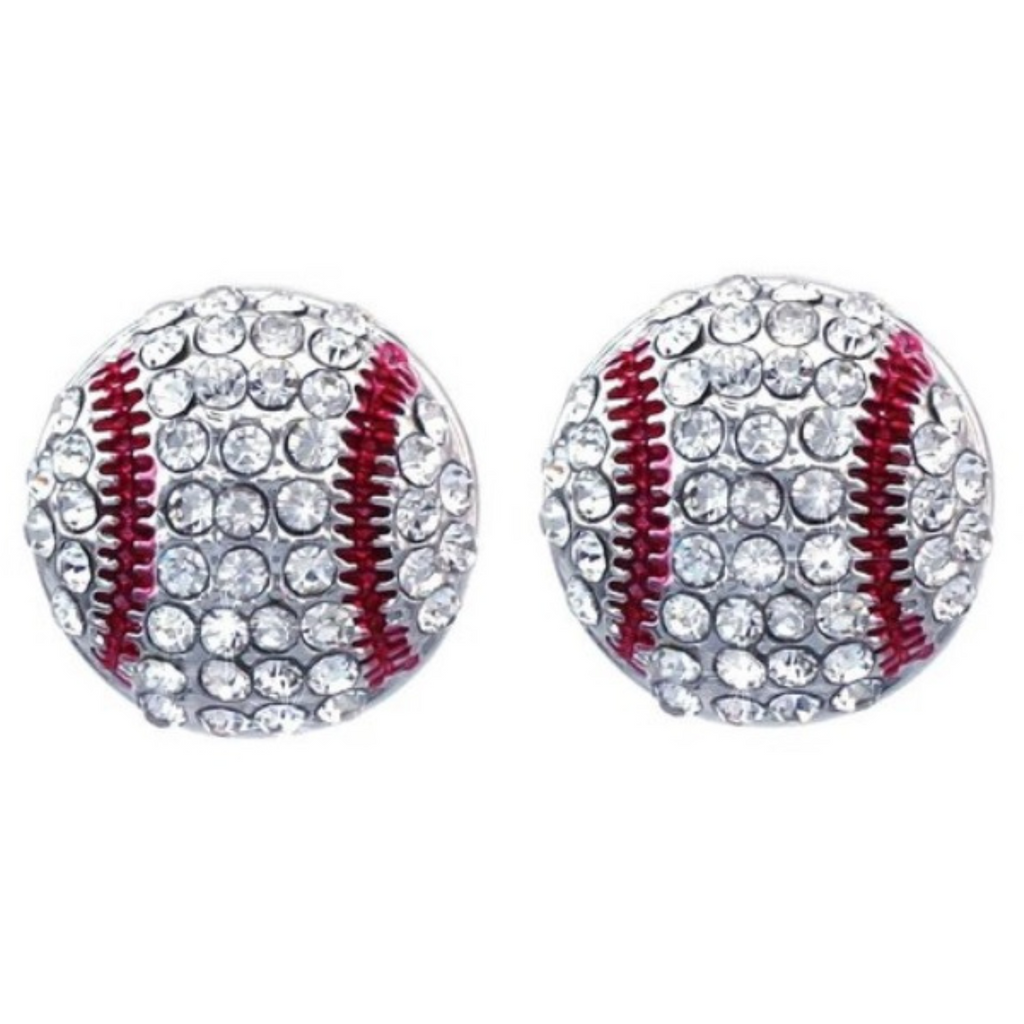 Baseball Fine Seam Post Earrings Rhinestone