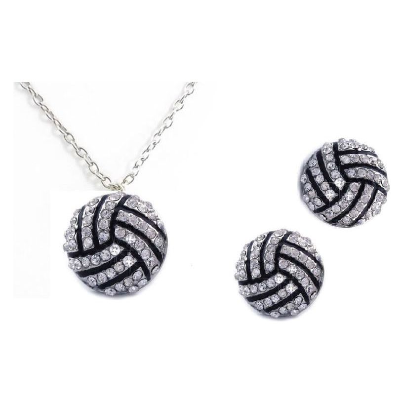 Volleyball Necklace Set Post Earrings Necklace Rhinestone