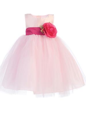 Flower Girls Dress Blossom Ivory Taffeta Drlkk w/ ShirreDetachable Sash & Flower