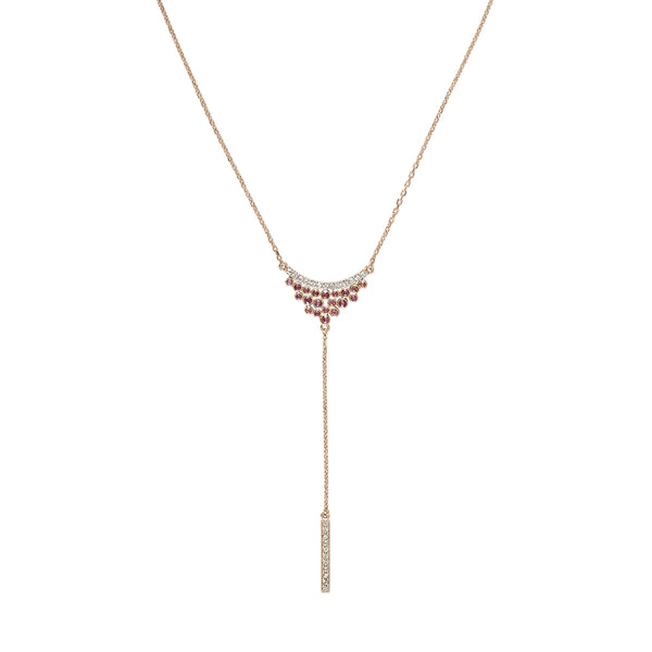 Pavé & Round Cluster Y Necklace - Mixed Crystal/Rose Gold Plated