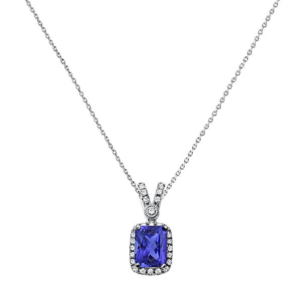 1.91tcw Radiant Tanzanite & Diamonds in 14K White Gold Pendant Necklace