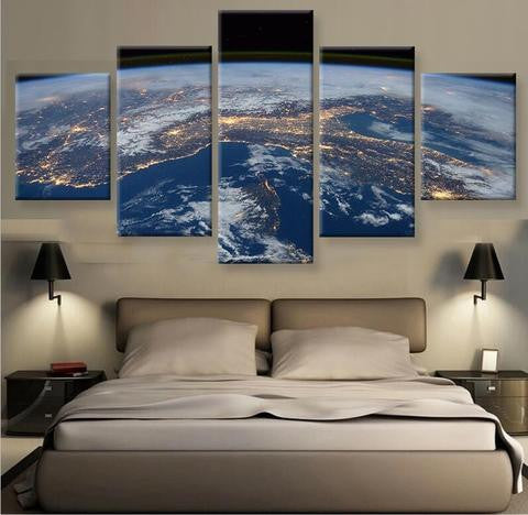 EARTH AT NIGHT PANEL PAINTING