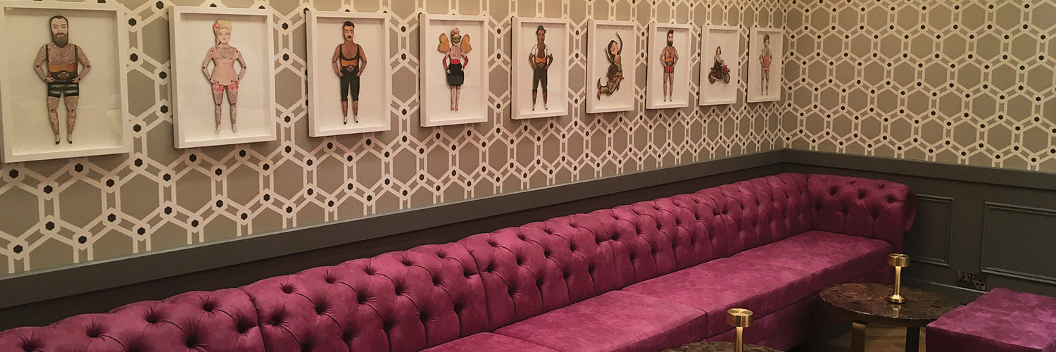 Deep Pink Restaurant Banquette Seating with Buttoned Back