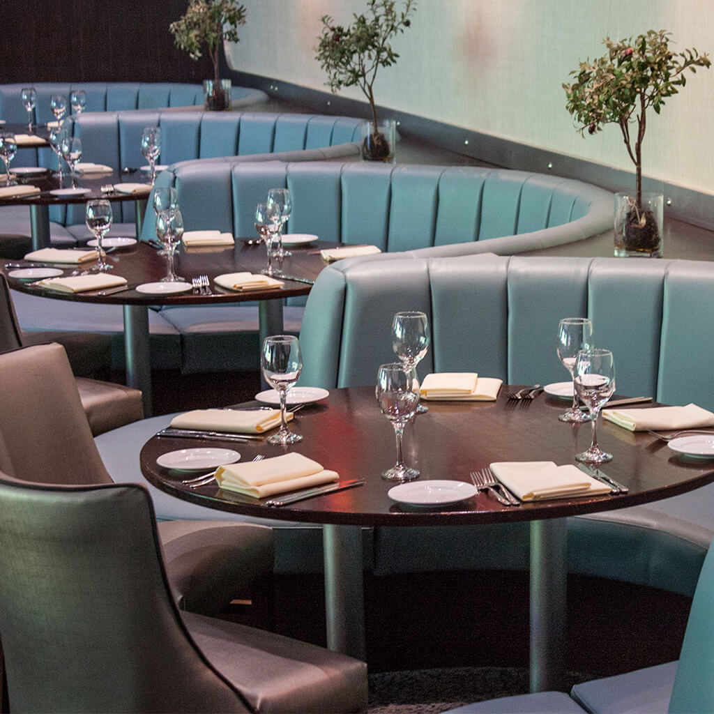 Green fluted booth fixed seating for restaurants