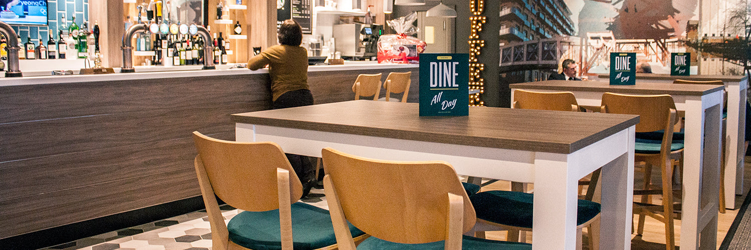 Wooden Bar Stools With Grey and Teal Seat Pads