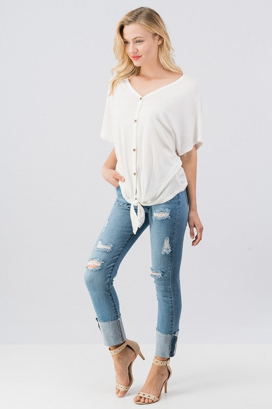Ivory Button down top - Blessed and Beautiful Boutique