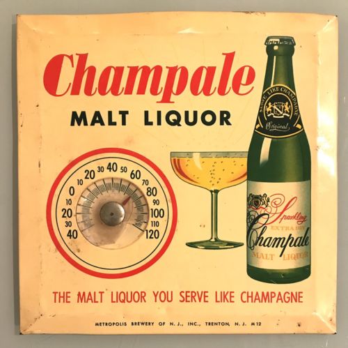 CHAMPALE MALT LIQUOR METAL ADVERTISING SIGN THERMOMETER 60S