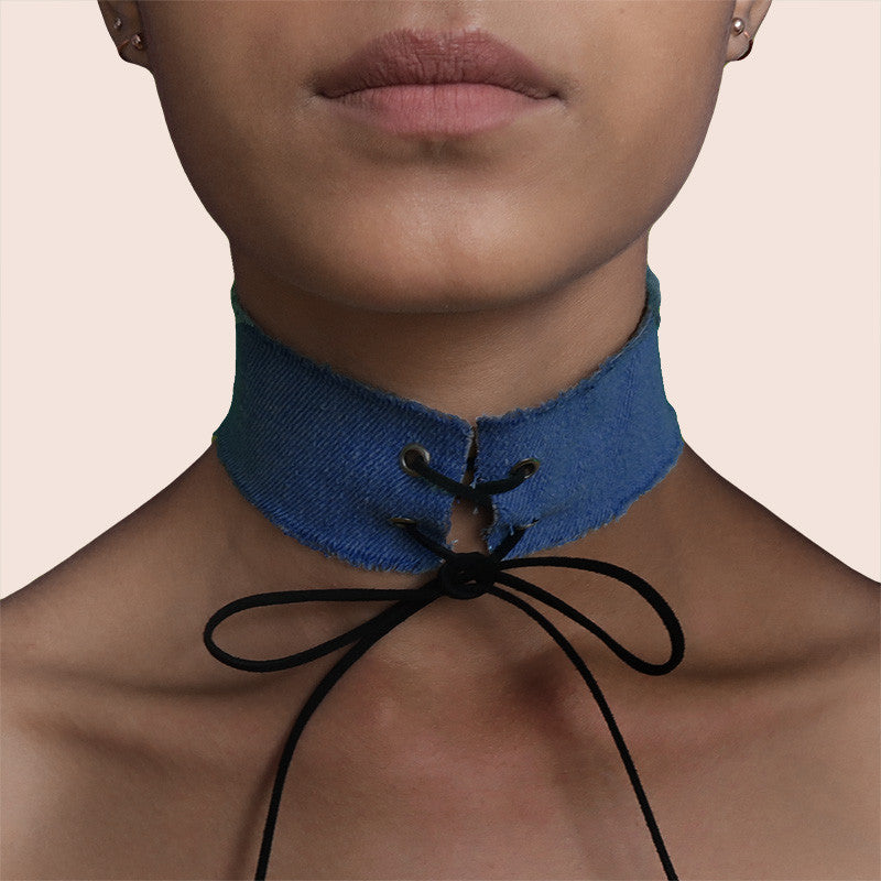 lace up denim choker