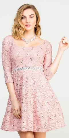 A Line Aqua Chiffon Dress Ankle Length Lace Top Bateau Neck