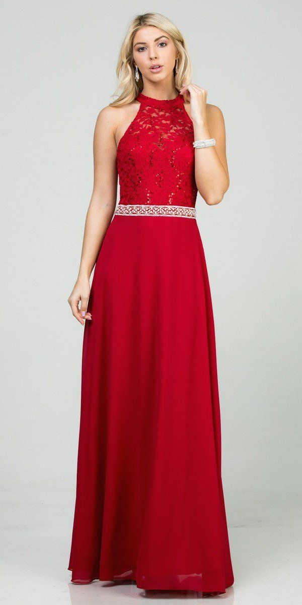 red halter dress long