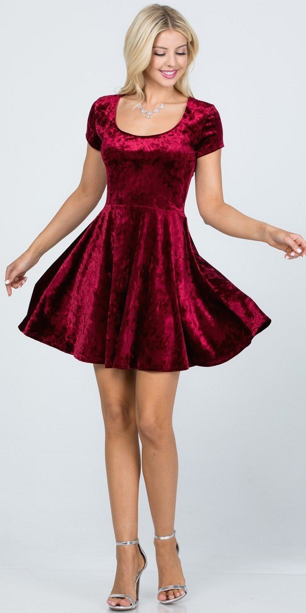 burgundy velvet dress short