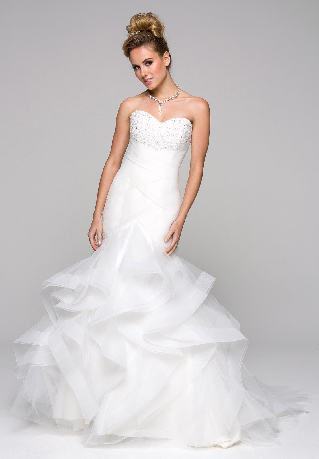 ruffle fishtail wedding dress