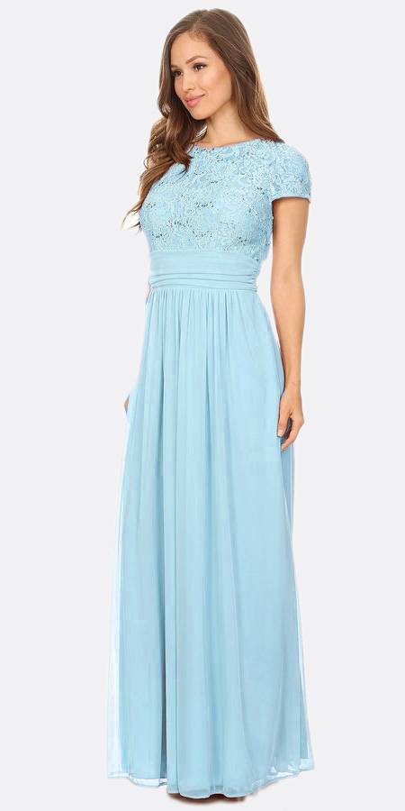 baby blue floor length dress