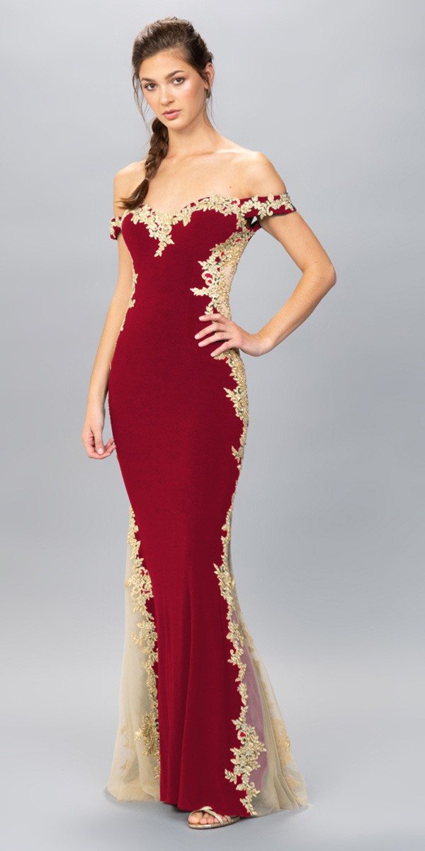 prom dresses burgundy and gold