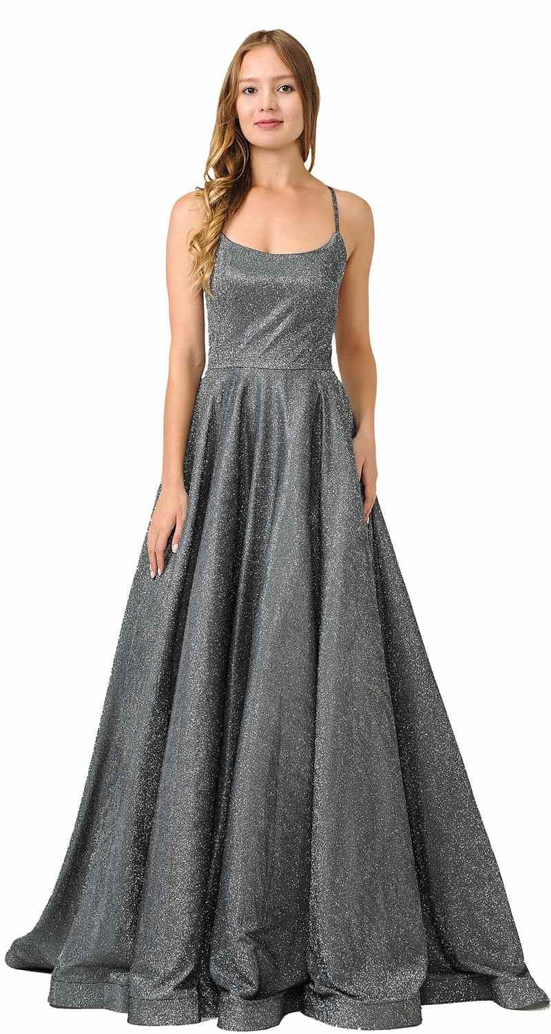 Black/Silver Glitter Long Prom Dress 