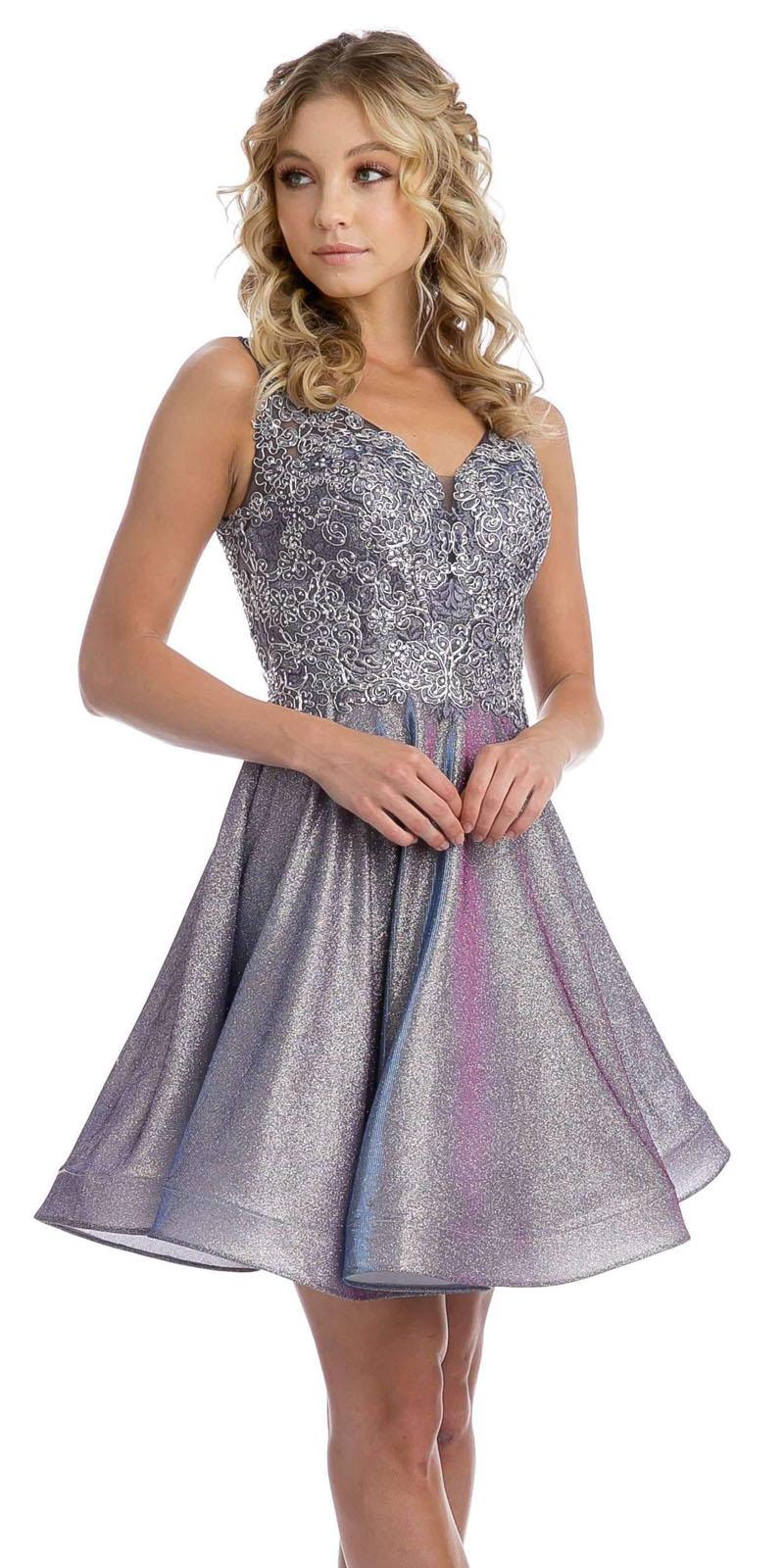 purple metallic prom dress