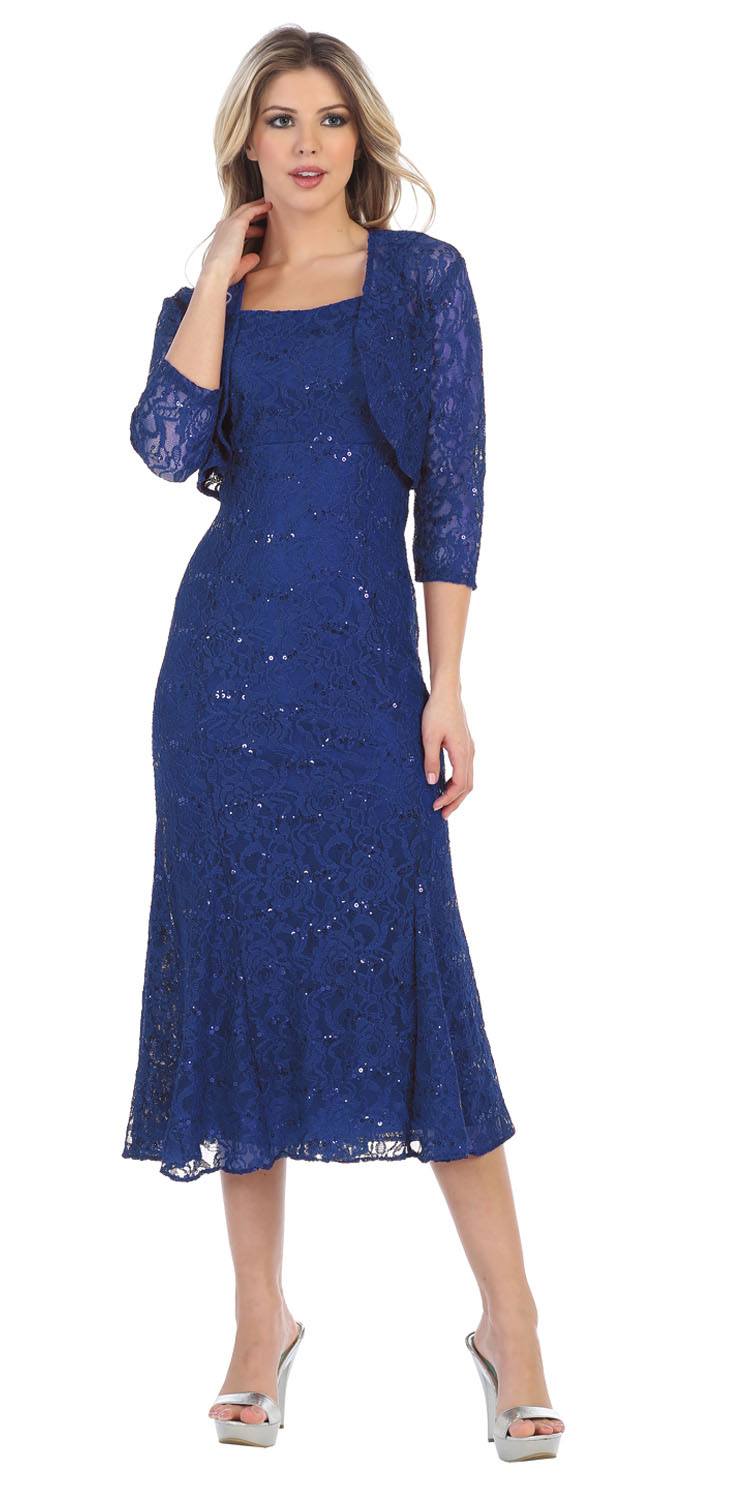 dusty blue tea length dress