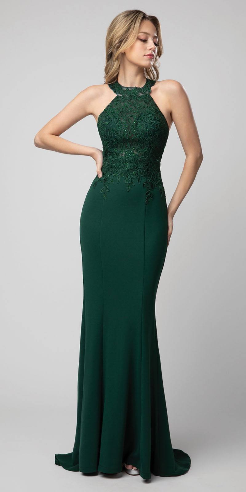 emerald halter neck dress