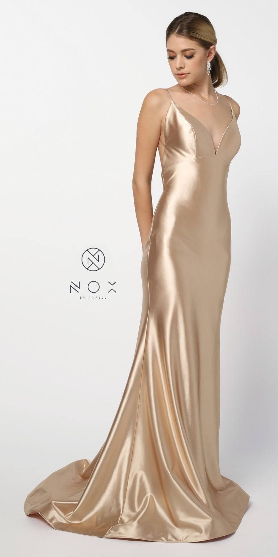 silk champagne prom dress