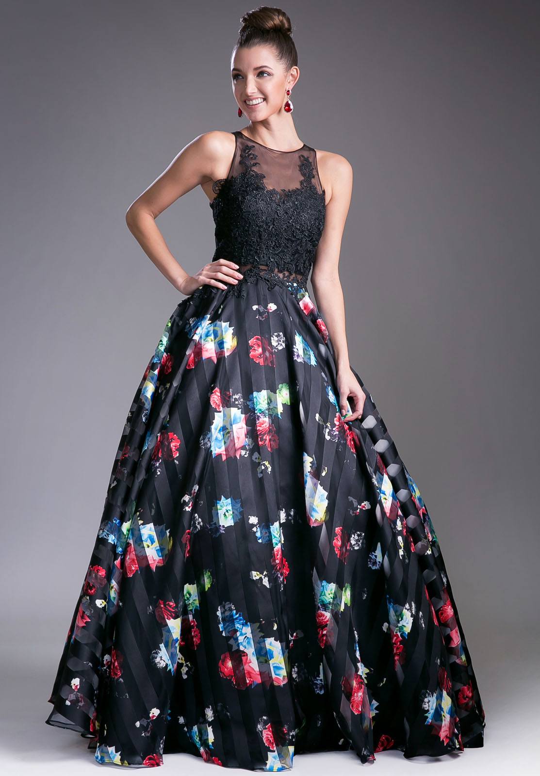 floral black gown