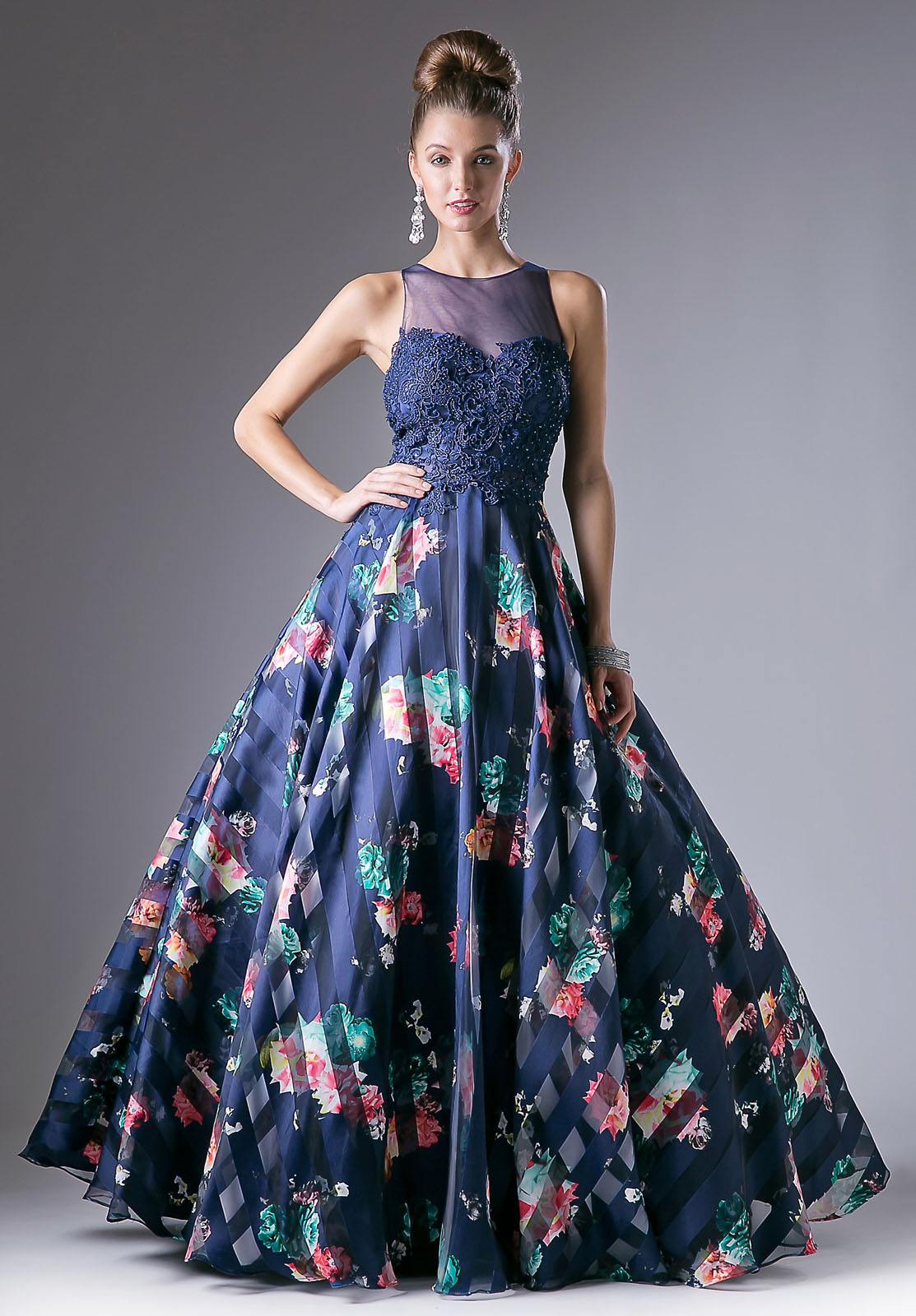 navy floral gown