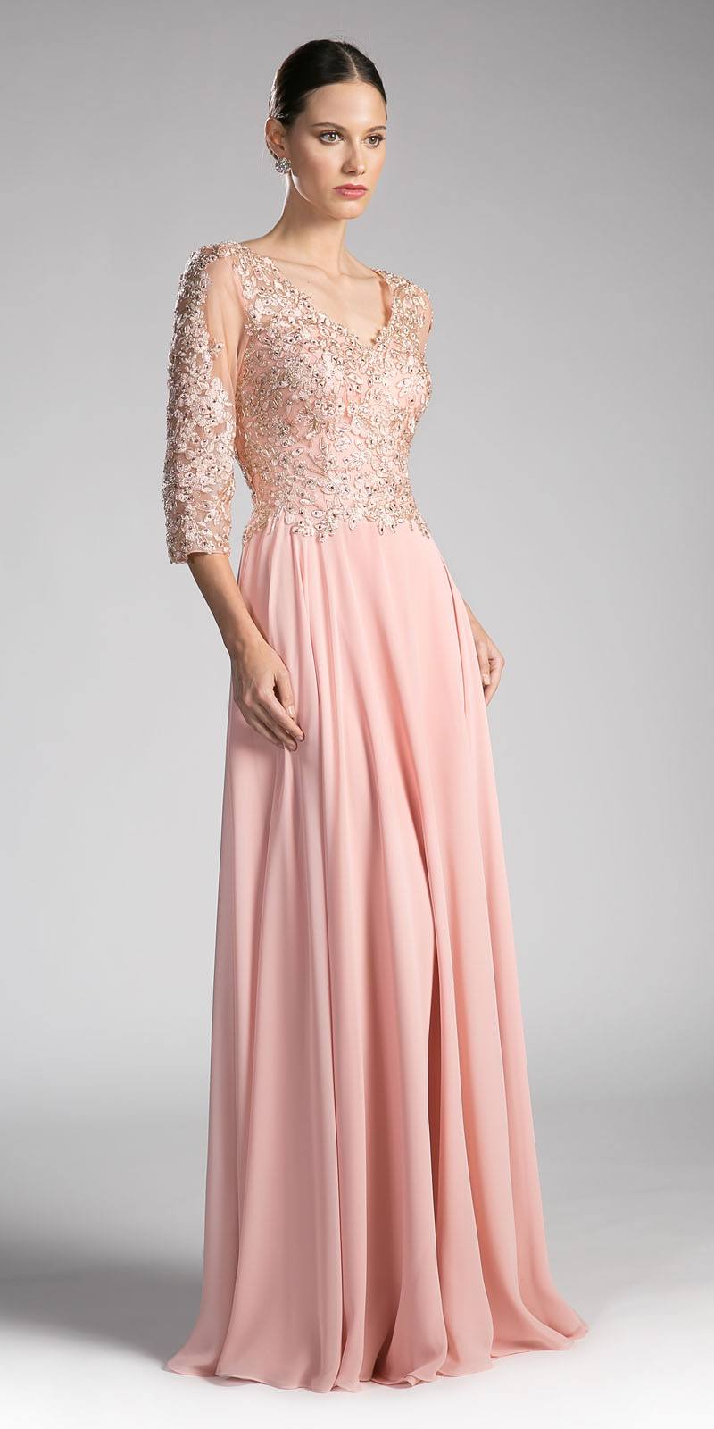 dusty rose gown with sleeves