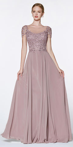 A Line Aqua Chiffon Dress Ankle Length Lace Top Bateau Neck