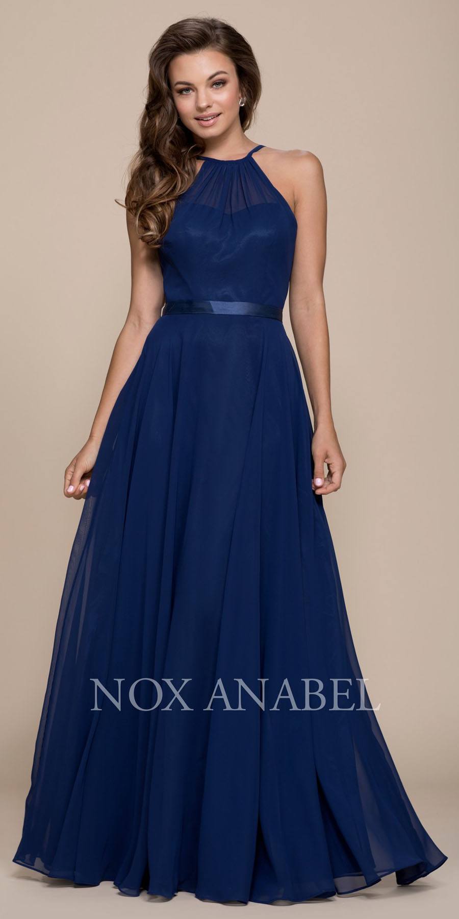 navy blue halter dress long