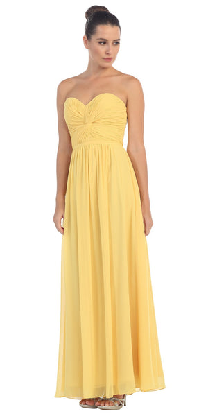 Popular Chiffon Strapless Yellow Beach Wedding Bridesmaid Dress