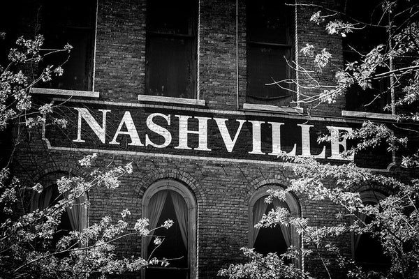 Nashville Sign (Waterfront) Black and White Photograph (RQ0A4972)
