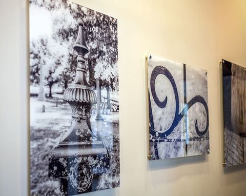 The black and white photographs were face-mounted to acrylic and mounted directly to the wall at Artessa