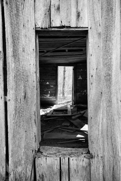 Window of an abandoned farmhouse. Black and white photograph by Keith Dotson. Buy a fine art print here.