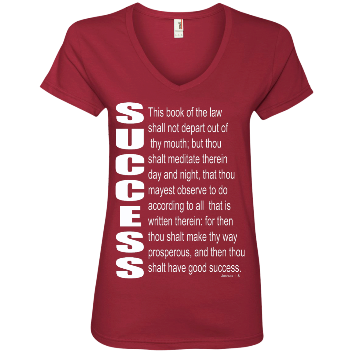 SUCCESS, (Josh 1.8)Ladies' V-Neck Tee