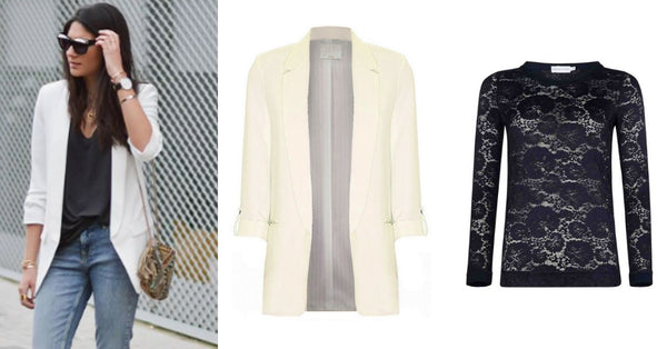 herfst look 4: crème blazer met kanten top