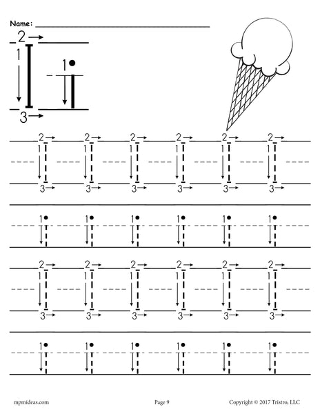 Printable Letter I Tracing Worksheet With Number and Arrow ...