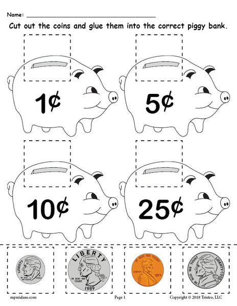 1st Grade 2nd Grade Math Worksheets What S In Your Piggy Bank