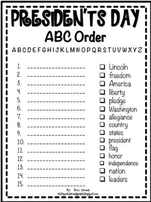 President's Day ABC Order Printable – SupplyMe