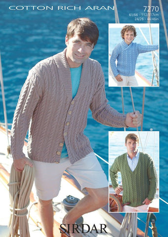 Men's and Boys Sweaters and Cardigan in Sirdar Cotton Rich Aran (7270) - Digital Version