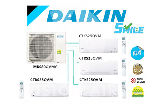 Daikin Smile Series System 4 Inverter (5 Ticks): MKS80QVMG / 4 X CTKS25QVM (9000 BTU)