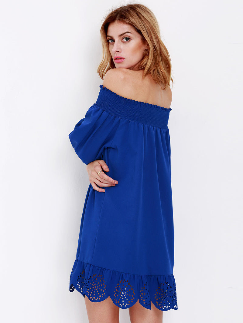 cobalt blue off the shoulder dress