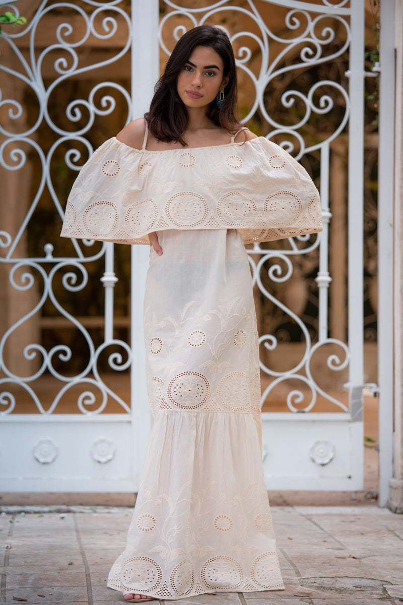 ivory embroidered maxi dress