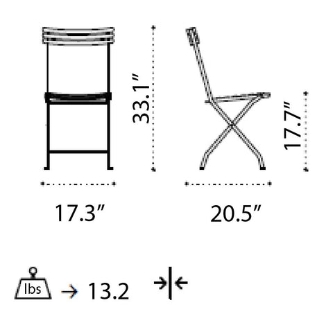 Ethimo Flower Folding Outdoor Bistro Chair tech diagram