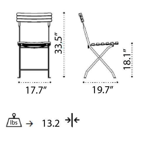 Ethimo Laren Teak Folding Bistro Chair technical diagram