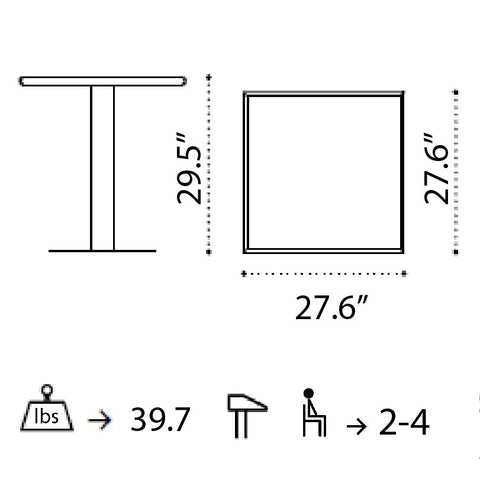 Ethimo Square Folding Bistro Dining Table technical diagram