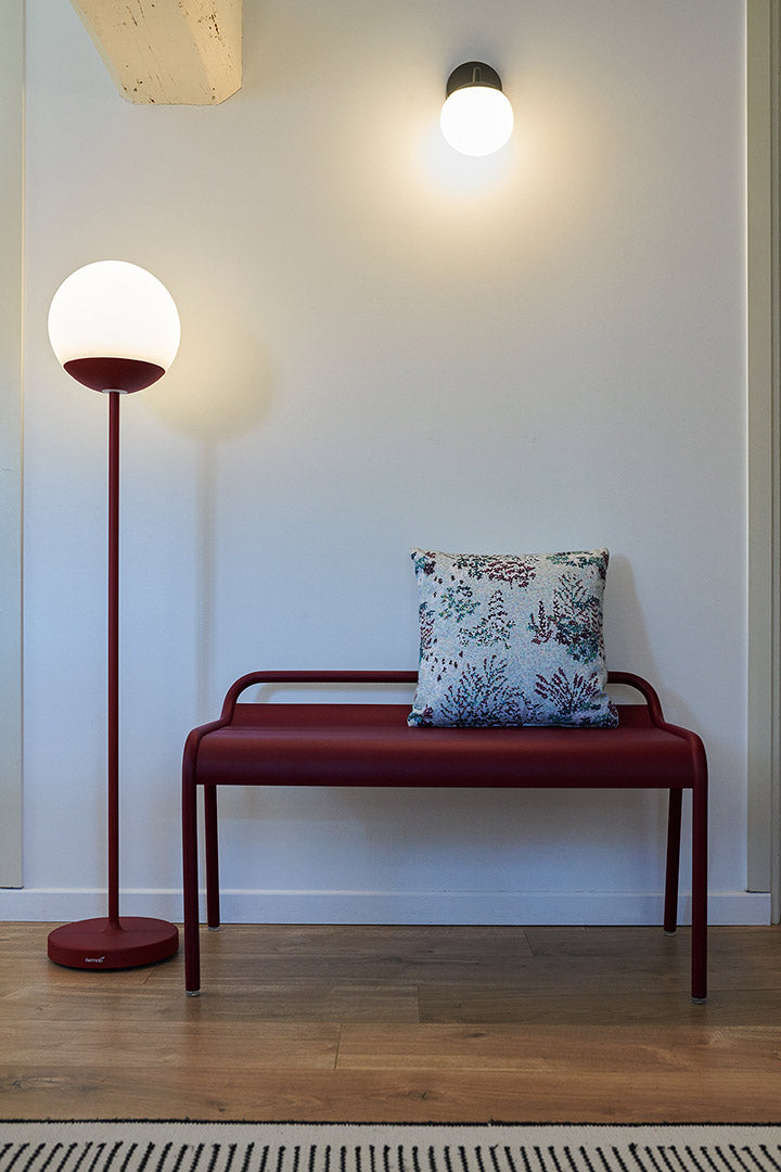 Fermob Luxembourg Compact Bench with Mooon! Lamp in Black Cherry