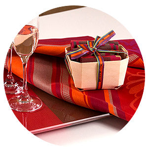 red striped napkins and serving tray