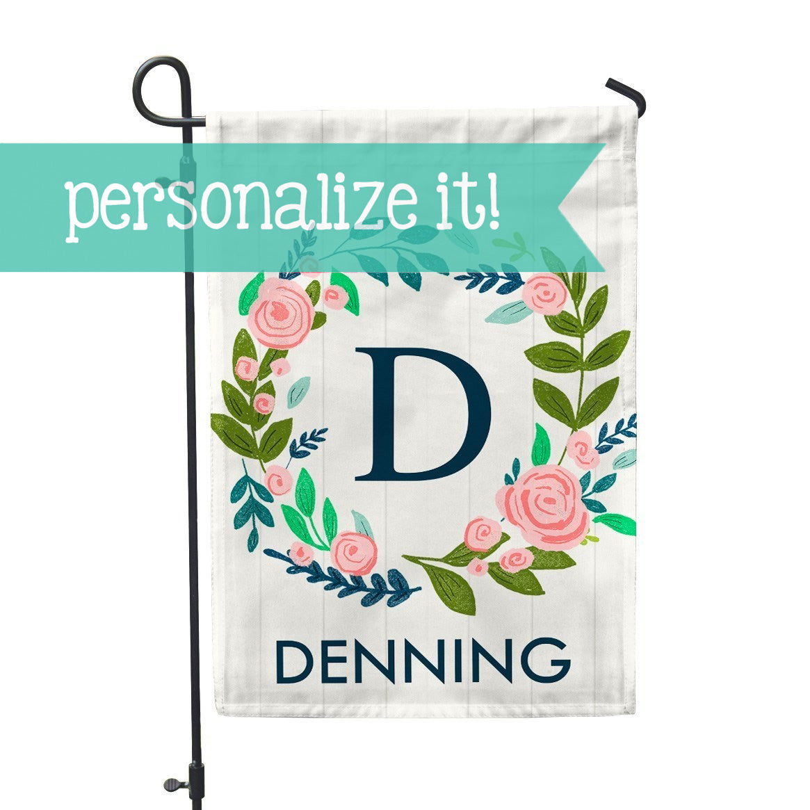 Personalized Garden Flag White Floral Initial Custom Yard Flag