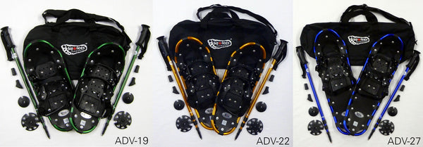 Adventure Snowshoes with matching poles and carry bags