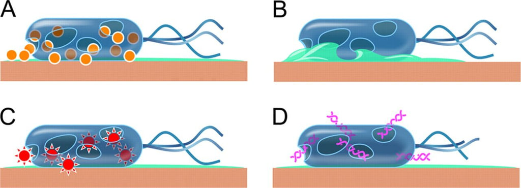 digital illustration of Oligodynamic Effect on bacteria and fluid