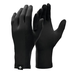 pair of plain fitted fabric black gloves white background